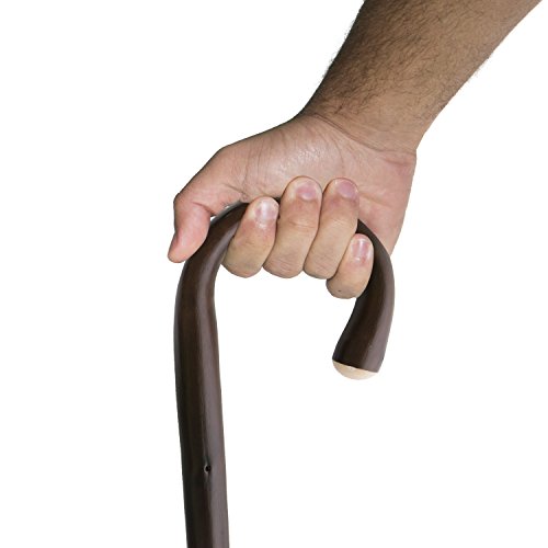 Wood Cane, Round Handle, Crook Style, Walking Aid, Chestnut (Round Handle), L...