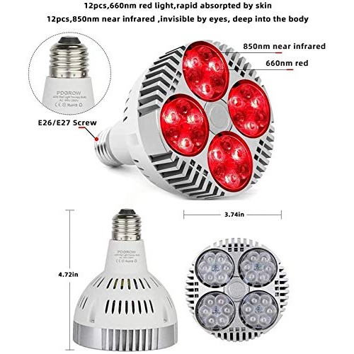 Red Light Therapy Lamp with Socket,PDGROW 48W 24 LED Deep Red Light Therapy B...