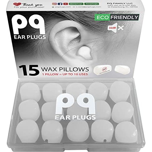 PQ Wax Ear Plugs for Sleep - 15 Silicone Wax Earplugs for Sleeping and Swimmi...