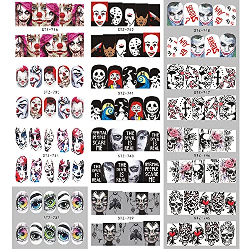 Peanuty 24 Sheet Horror Bloody Nail Sticker Decals Halloween Nail Stickers fo...