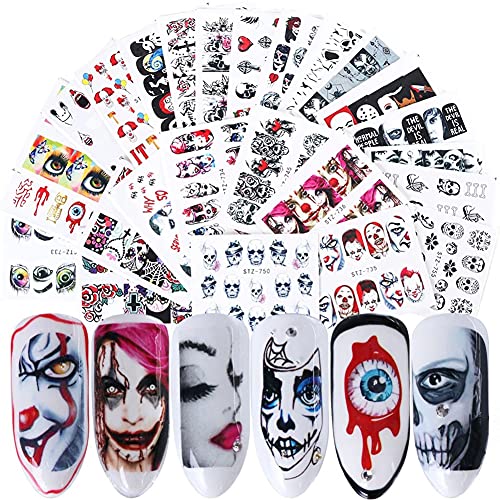 Peanuty 24 Sheet Horror Bloody Nail Sticker Decals Halloween Nail Stickers fo...