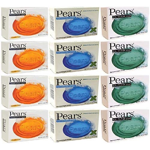 Pears Bar Soap Variety Pack 12 Mint Extract Lemon & Original
