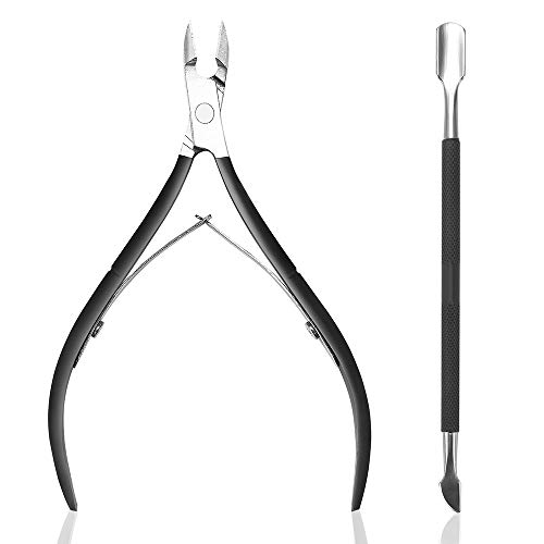 Cuticle Nipper with Cuticle Pusher-Professional Grade Stainless Steel Cuticle...