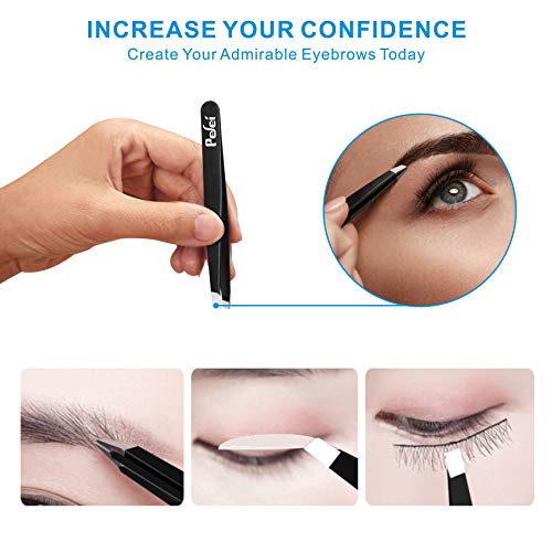 Pefei Tweezers Set - Professional Stainless Steel Tweezers for Eyebrows - Gre...
