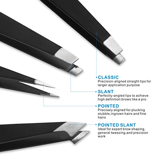 Pefei Tweezers Set - Professional Stainless Steel Tweezers for Eyebrows - Gre...