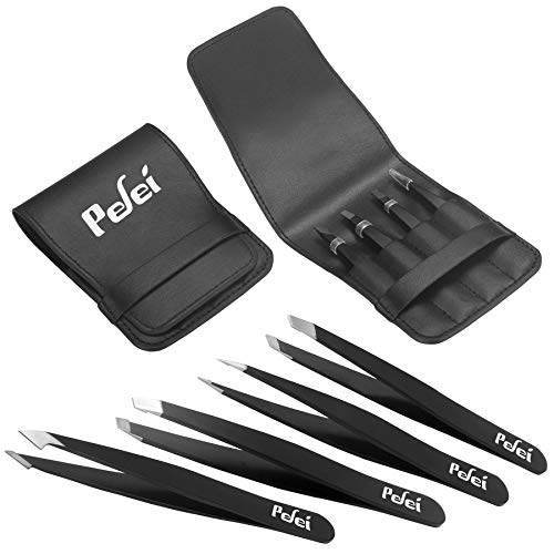 Pefei Tweezers Set - Professional Stainless Steel Tweezers for Eyebrows - Gre...