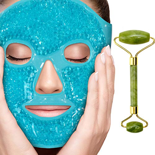 Perfecore Cooling Ice Face Mask Gel pack Jade Roller - Beauty Roller Face Nec...