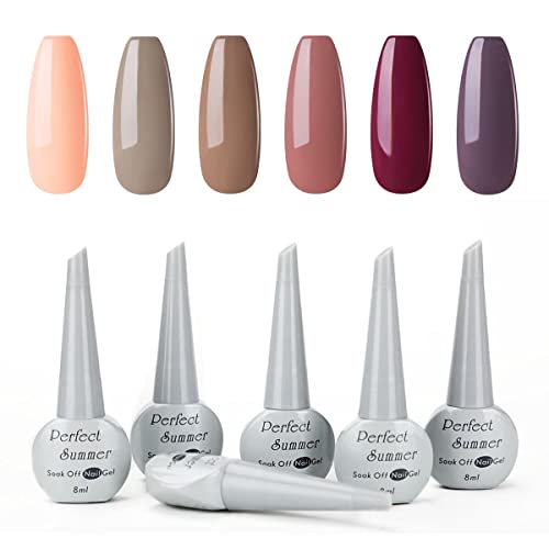 Perfect Summer Gel Nail Polish Set - Soft Tranquil Tones pink nude Wine Red K...