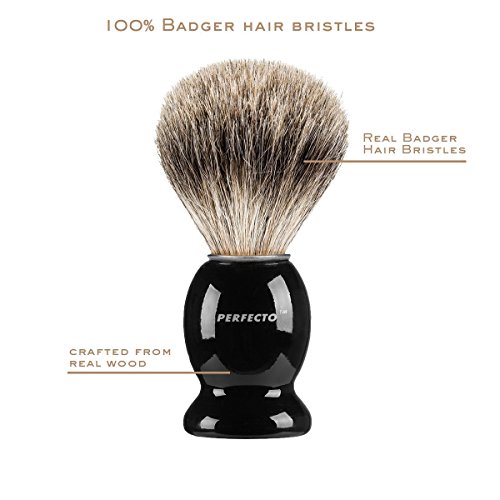 Perfecto 100% Pure Badger Shaving Brush-Black Handle- Engineered for The Best...