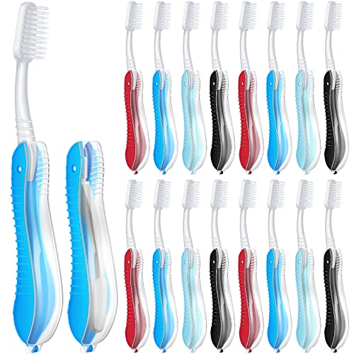20 Pieces Travel Camping Toothbrush with Cover Portable Medium Bristle Compac...
