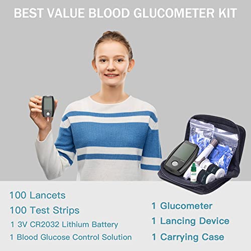 Blood Glucose Monitor Kit, 100 Counts 30 Gauge Lancets, 100 Blood Test Strips...