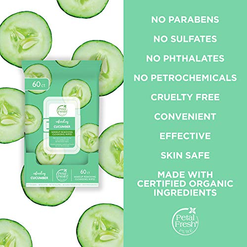 Petal Fresh Refreshing Cucumber Makeup Removing, Cleansing Towelettes, Gentle...