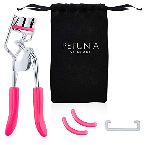 Silicone Eyelash Curler With Refill Pads & Satin Pouch Designed for No Pinchi...
