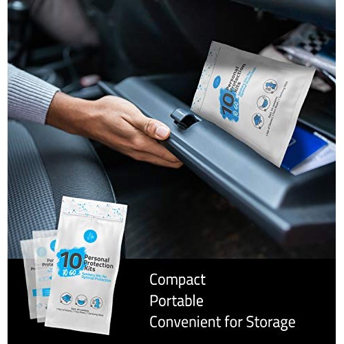 All-in-One Personal Protection Kits to GO - 10 Pack - With Plastic Gloves, Ha...
