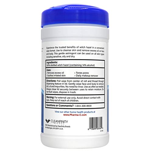 100% Witch Hazel Wipes (1 Canister, 40 Wipes) Toner & Astringent Cleansing Cl...
