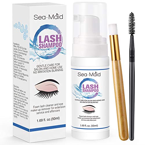 Eyelash Extension Cleanser Kit with Lashes Makeup Brush Tool-50ML Daily Foami...
