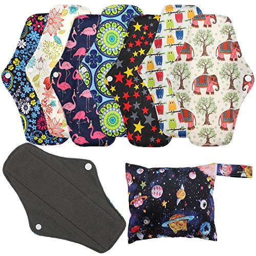 Reusable Menstrual Pads (7 in 1, 10in*7in), PHOGARY Bamboo Cloth Pads for Hea...