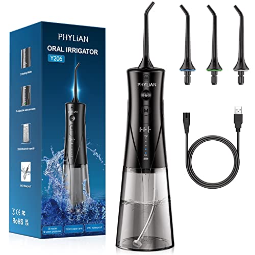 Power Flosser by Water with Flosser Cordless, PHYLIAN Portable Dental Oral Ir...