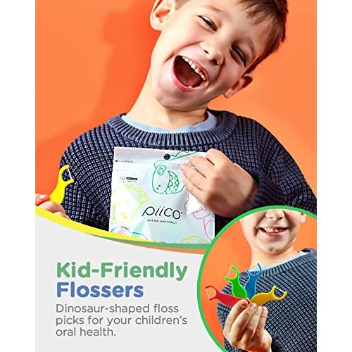 Piico Kids Flossers, Dual Line Unflavored Dental Floss Picks Without Fluoride...