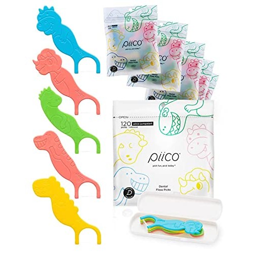 Piico Kids Flossers, Dual Line Unflavored Dental Floss Picks Without Fluoride...