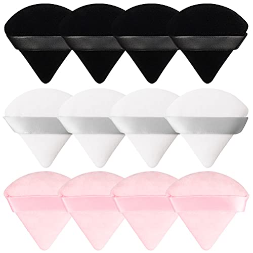 12 Pieces Pure Cotton Powder Puff Triangle Makeup Puff, Soft Velour Makeup Po...
