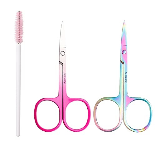3 Pcs Eyebrow Scissors Small Beauty Scissors and Spoolie Brush, Mini Manicure...