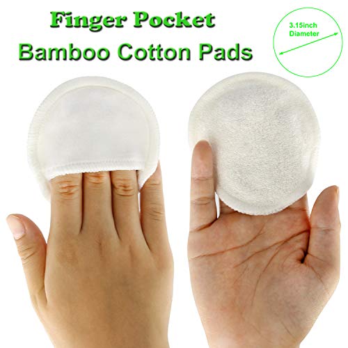 10pcs Organic Bamboo Makeup Remover Pads with Finger Pocket - 3 Layer Reusabl...