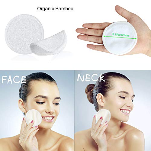 16 Pack Reusable Bamboo Makeup Remover Pads with Laundry Bag - 2 Layers 3.15i...