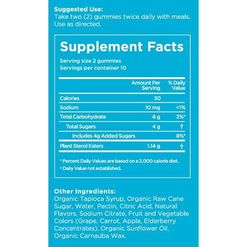 Lower Cholesterol Supplement: Plant Sterol Gummy: Vegan, Chewable Plant Stero...