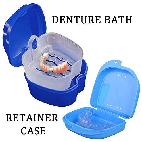 Denture Bath Case Cup with Denture Cleaner Brush & Retainer Holder Box, Compl...