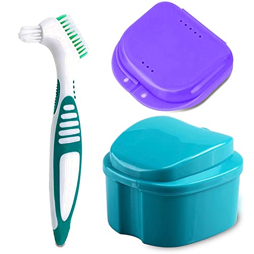 Denture Bath Case Cup with Denture Cleaner Brush & Retainer Holder Box, Compl...