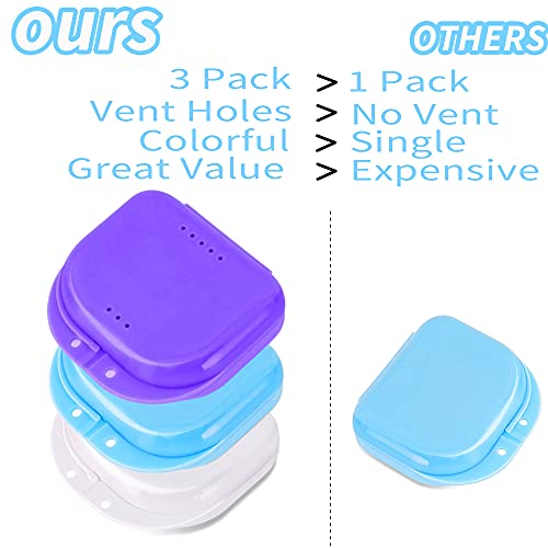 Retainer Case with Vent Holes, 3 Pack Orthodontic Mouth Guard Cases Cute Dent...