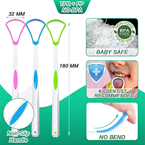 Tongue Scraper Cleaner for Adults Kids, 5 Pack 100% BPA Free Fresher Tongue T...
