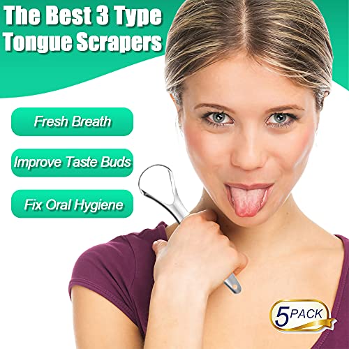Tongue Scraper Cleaner for Adults Kids, 5 Pack 100% BPA Free Fresher Tongue T...