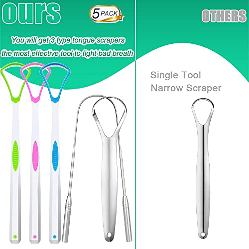 Tongue Scraper Cleaner for Adults Kids, 5 Pack 100% BPA Free Fresher Tongue T...