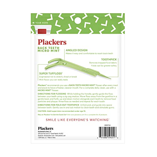 Plackers Back Teeth Micro Mint Dental Floss Picks, 75 Count