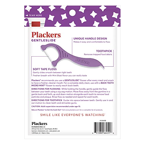 Plackers Gentleslide Dental Flossers, Mint Blast Flavor, Gentle Clean, Soft F...