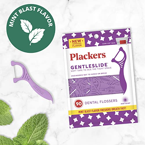 Plackers Gentleslide Dental Flossers, Mint Blast Flavor, Gentle Clean, Soft F...