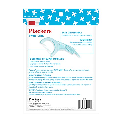 Plackers TwinLine Dental Floss Picks, Green, Mint, 75 Count