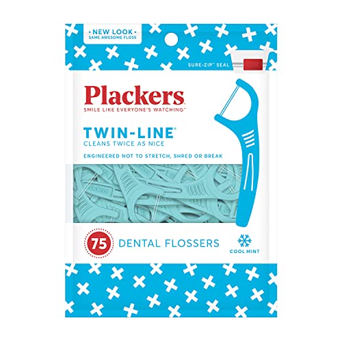 Plackers TwinLine Dental Floss Picks, Green, Mint, 75 Count