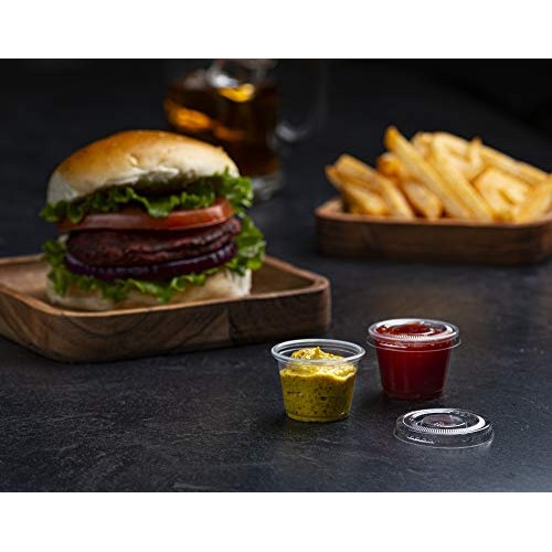 PlastiMade Clear Disposable Plastic Portion Cups With Lids (100 Sets - 1 Oz) ...