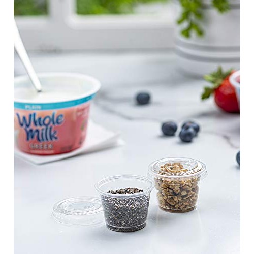 PlastiMade Clear Disposable Plastic Portion Cups With Lids (100 Sets - 1 Oz) ...