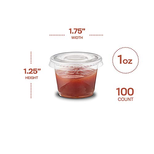 PlastiMade Clear Disposable Plastic Portion Cups With Lids (100 Sets - 1 Oz) ...