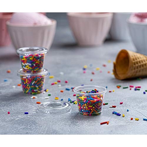 PlastiMade Clear Disposable Plastic Portion Cups With Lids (100 Sets - 1 Oz) ...