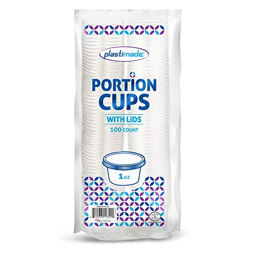 PlastiMade Clear Disposable Plastic Portion Cups With Lids (100 Sets - 1 Oz) ...