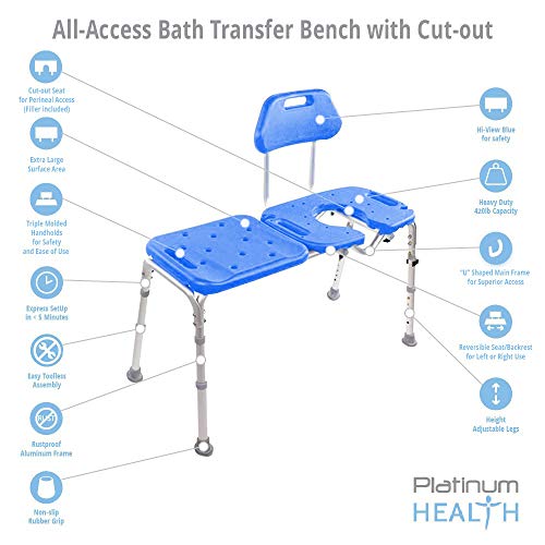 Bath Transfer Bench with Cutout, Deluxe All-Access for Tub and Shower Transfe...