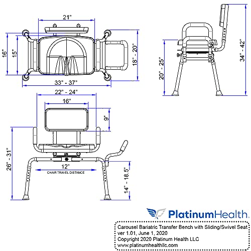 Carousel Sliding Transfer Bench with Swivel Seat-BARIATRIC 600LB Capacity. Pr...