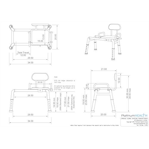 Carousel Sliding Transfer Bench with Swivel Seat. Premium PADDED Bath and Sho...