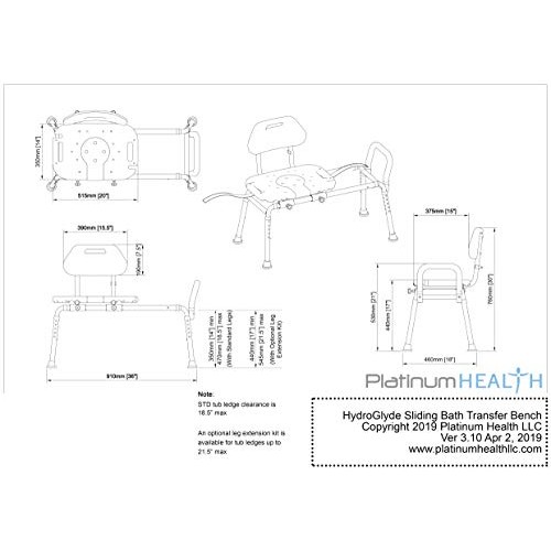 HydroGlyde Premium Heavy Duty, Padded Sliding Bathtub Transfer Bench and Show...