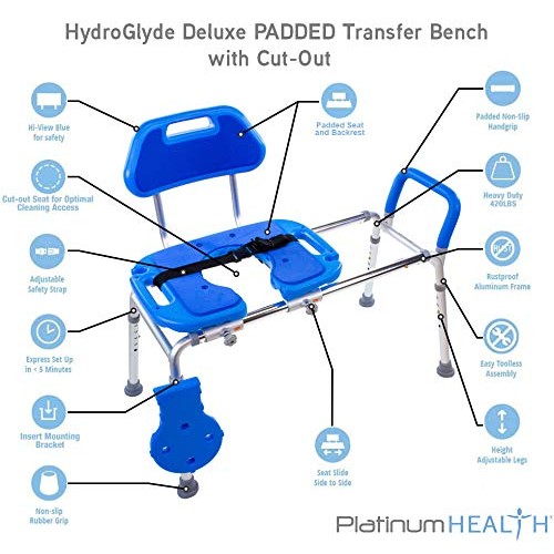 HydroGlyde Premium Heavy Duty, Padded Sliding Bathtub Transfer Bench and Show...